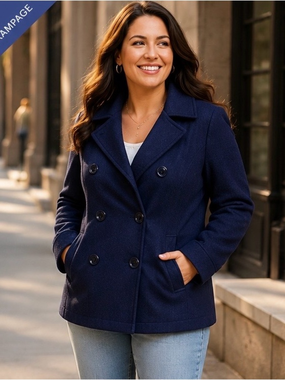Rampage XL Navy Blue Double Breasted Wool Blend Peacoat Jacket